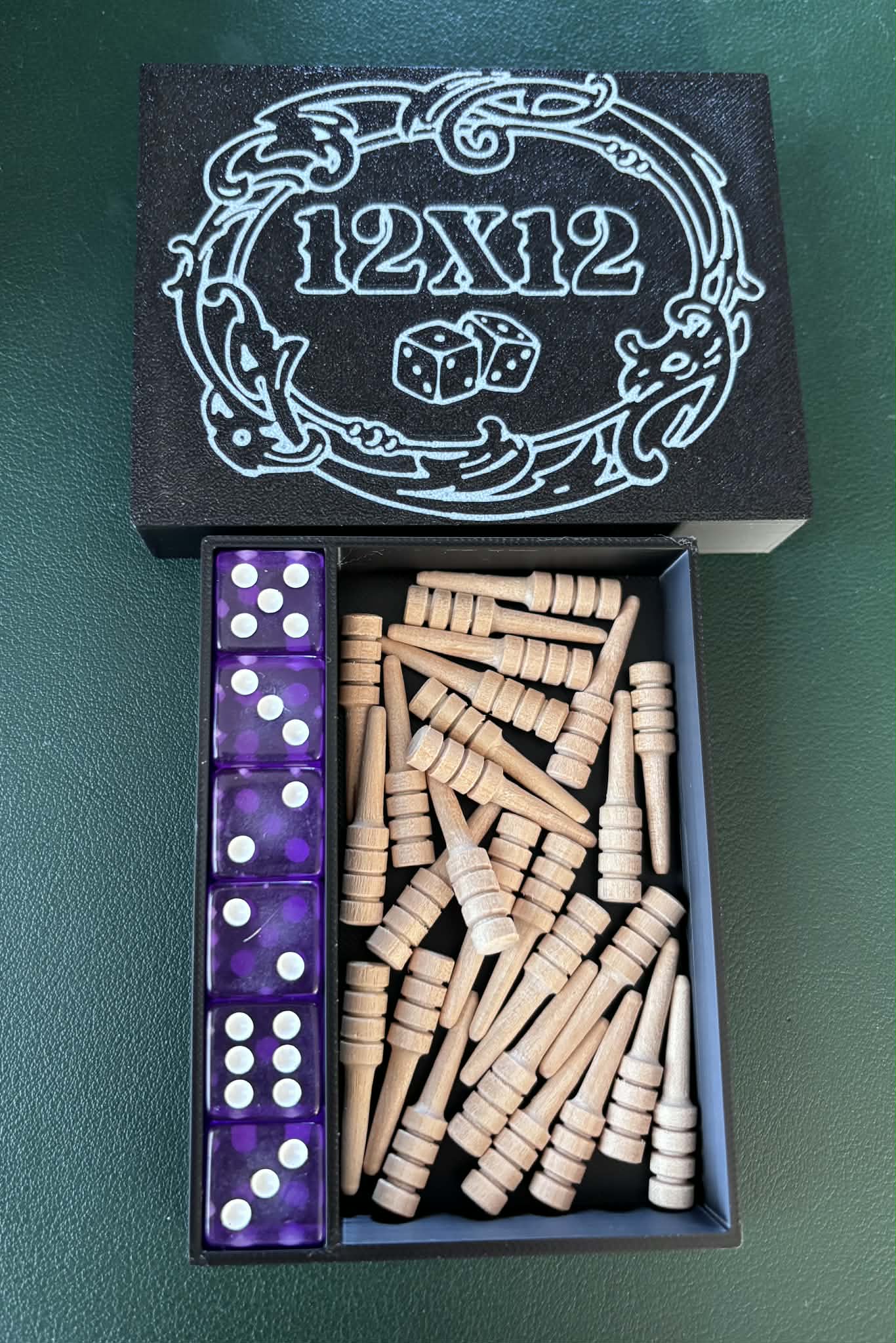 Compact Storage Box for "The 12 Game" (6 Dice & Pegs)